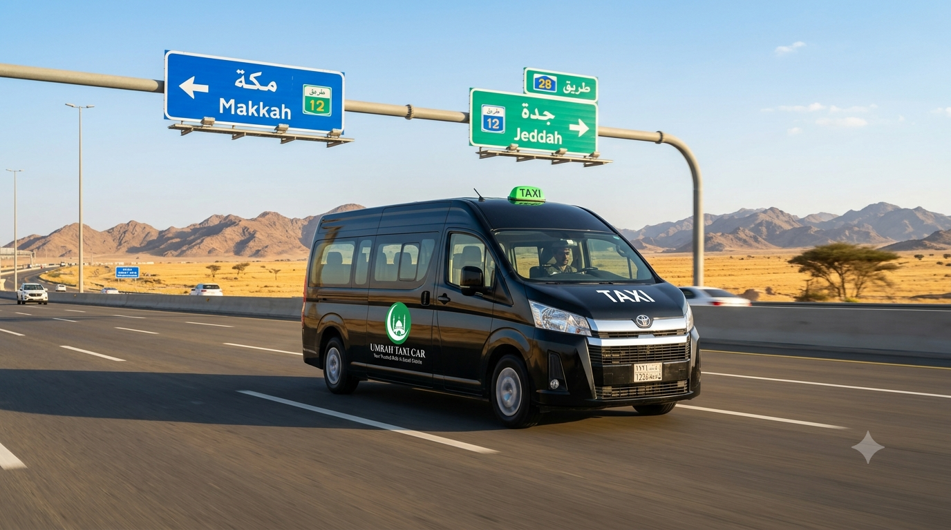 Jeddah to Makkah taxi van on highway – Umrah Taxi Car fleet