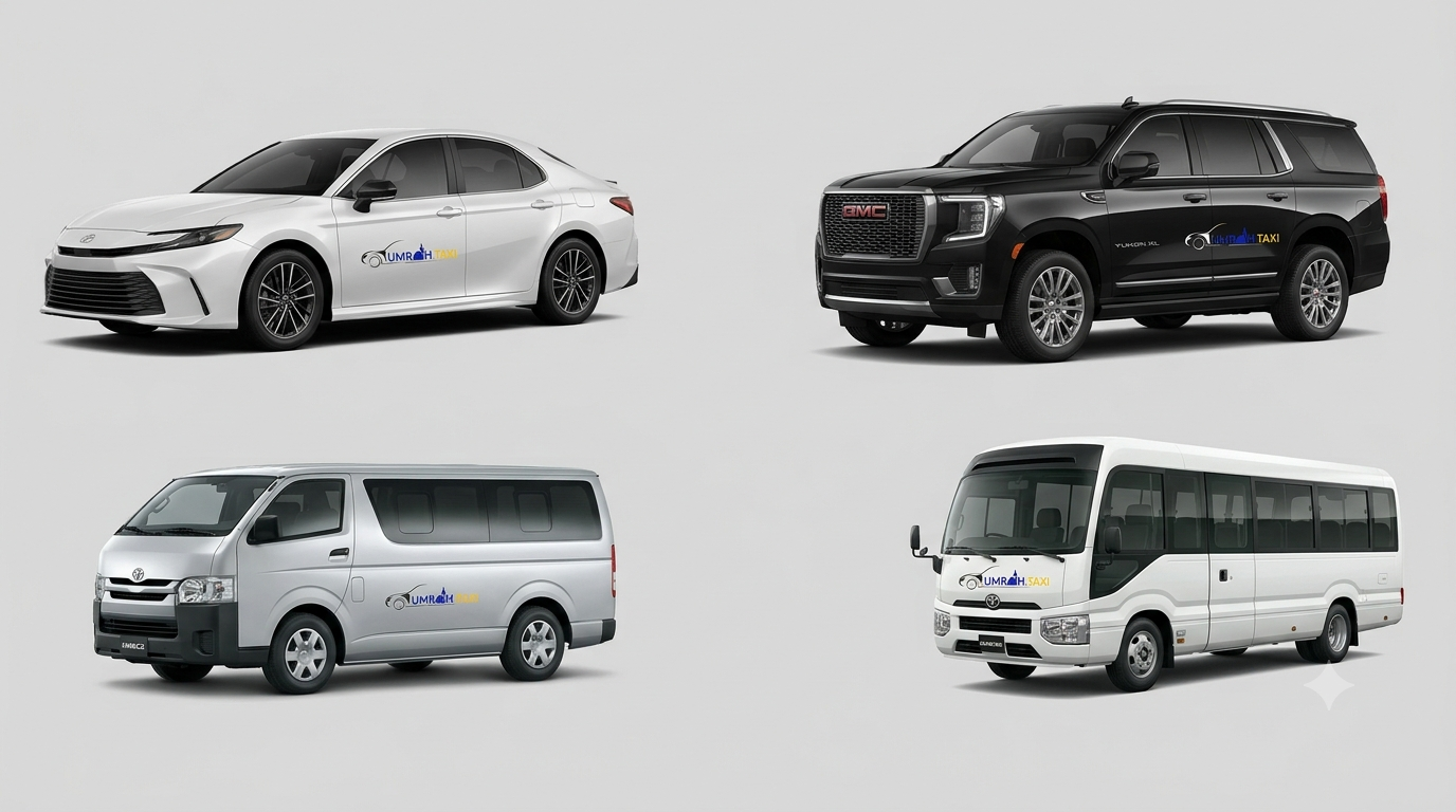 Saudi taxi companies fleet comparison – Umrah Taxi Car vehicle lineup